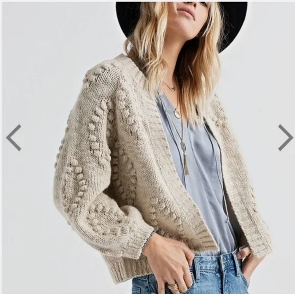 NEW LUCKY BRAND Bobble Diamond Oatmeal Wool Blend Knit Cardigan Sweater - Picture 3 of 9